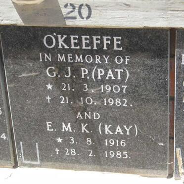 O'KEEFFE G.J.P. 1907-1982 &amp; E.M.K. 1916-1985