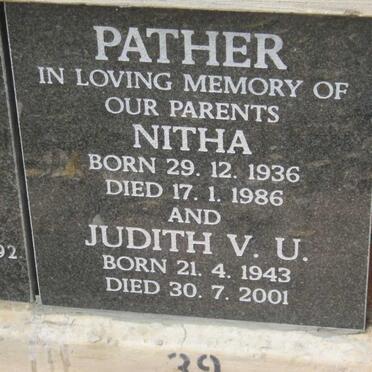 PATHER Nitha 1936-1986 &amp; Judith V.U. 1943-2001