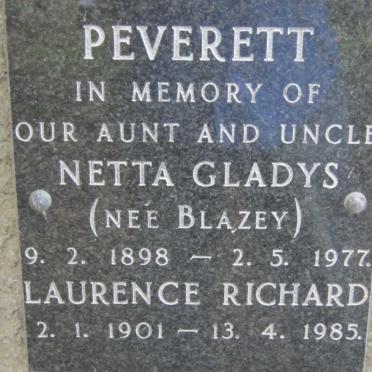 PEVERETT Laurence Richard 1901-1985 &amp; Netta Gladys BLAZEY 1898-1977