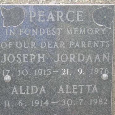 PEARCE Joseph Jordaan 1915-1976 &amp; Alida Aletta 1914-1982