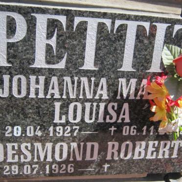 PETTIT Desmond Robert 1926- &amp; Johanna M. Louisa 1927-2002 