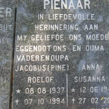 PIENAAR Jacobus Roelof 1937-1994 &amp; Anna Susanna 1941-2007