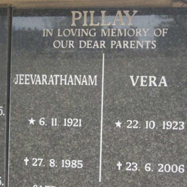 PILLAY Jeevarathanam 1921-1985 &amp; Vera 1923-2006