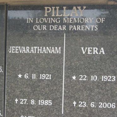 PILLAY Jeevarathanam 1921-1985 &amp; Vera 1923-2006