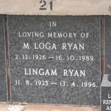 RYAN Lingam 1925-1996 &amp; M. Loga 1926-1989