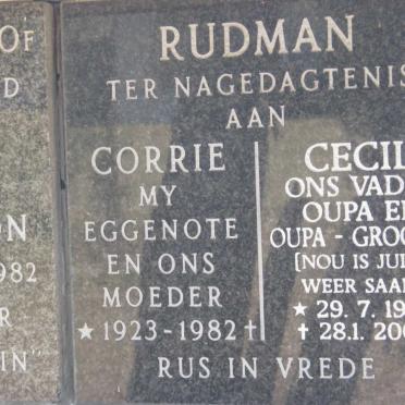 RUDMAN Cecil 1920-2005 &amp; Corrie 1923-1982