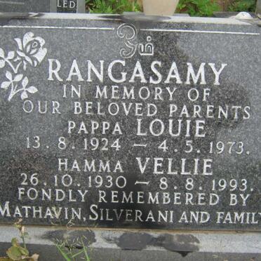 RANGASAMY Louie 1924-1973 &amp; Vellie 1930-1993