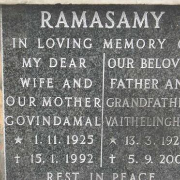 RAMASAMY Vaithelingham 1925-2000 &amp; Givindamal 1925-1992
