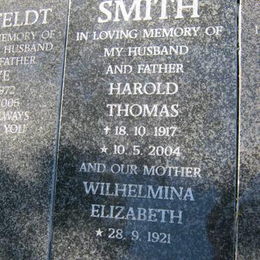 SMITH Harold Thomas 1917-2004 &amp; Wilhelmina Elizabeth 1921-