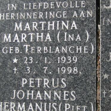 SMAL Petrus Johannes Hermanus 1937- &amp; Marthina Martha TERBLANCHE 1939-1998