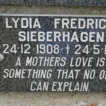 SIEBERHAGEN Lydia Fredrica 1908-1980