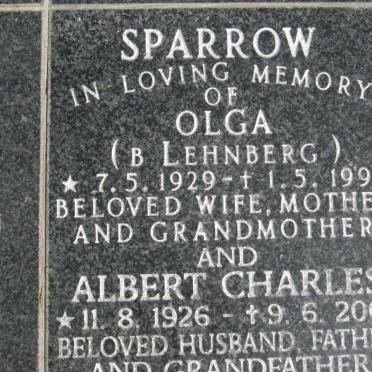 SPARROW Albert Charles 1926-2003 &amp; Olga LEHNBERG 1929-1996