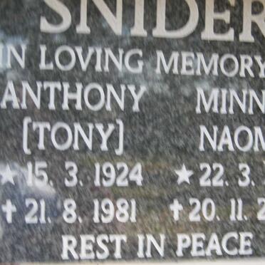 SNIDER Anthony 1924-1981 &amp; Minnie Naomi 1927-2007