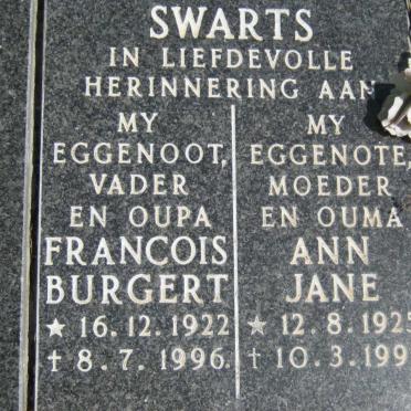SWARTS Francois Burgert 1922-1996 &amp; Ann Jane 1925-1997