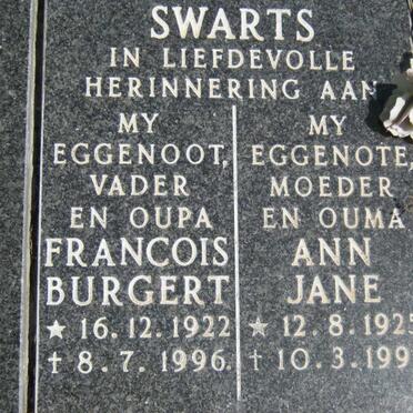 SWARTS Francois Burgert 1922-1996 &amp; Ann Jane 1925-1997