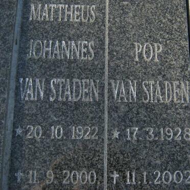 STADEN Mattheus Johannes van 1922-2000 :: STADEN Pop. van 1928-2002