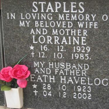 STAPLES Heath Havelock 1923-2002 &amp; Lorraine 1929-1985