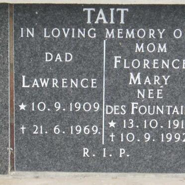 TAIT Lawrence 1909-1969 &amp; Florence Mary Des FOUNTAIN 1911-1992