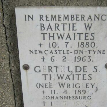 THWAITES Bartie W. 1880-1963 &amp; Gertrude S. WRIGLEY 1897-1965