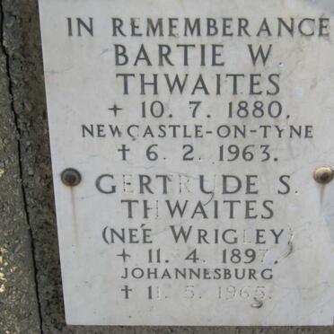 THWAITES Bartie W. 1880-1963 &amp; Gertrude S. WRIGLEY 1897-1965