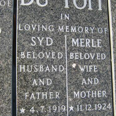 TOIT Syd, du 1919-1999 &amp; Merle 1924-2008 