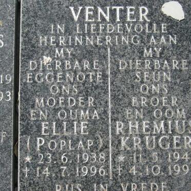VENTER  Rhemius Kruger 1942-1996 &amp; Ellie 1938-1996