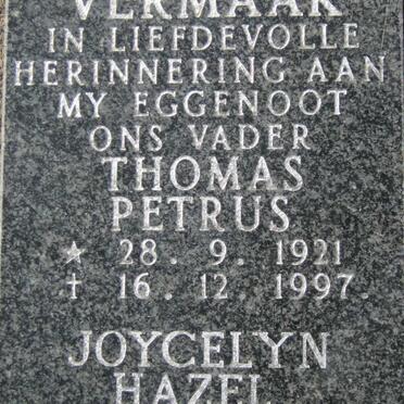 VERMAAK Thomas Petrus 1921-1997 &amp; Joycelyn Hazel 1925-2008