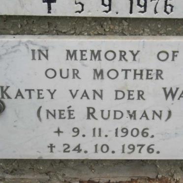 WALT Katey, van der nee RUDMAN 1906-1976
