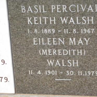 WALSH Basil Percival Keith 1889-1967 &amp; Eileen May nee MEREDITH 1901-1979