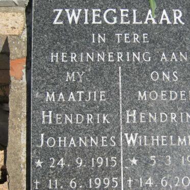 ZWIEGELAAR Hendrik Johannes 1915-1995 &amp; Hendrina Wilhelmina 1917-2005