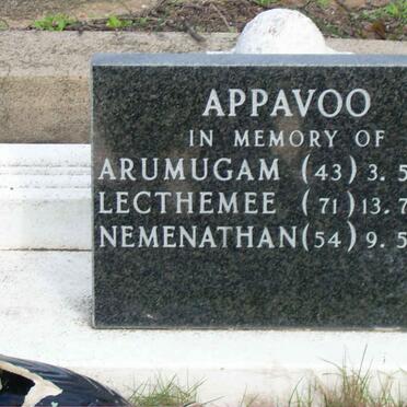 APPAVOO Arumugam -1951 :: APPAVOO Lecthemee -1991 :: APPAVOO Nemenathan 1999
