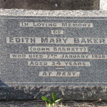 BAKER- Edith Mary nee BARRETT -1938