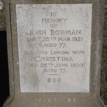 BOWMAN John -1921 &amp; Christina -1930