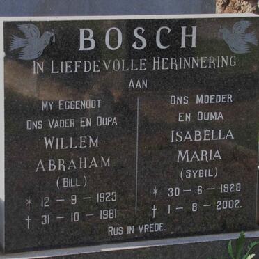 BOSCH Willem Abraham 1923-1981 &amp; Isabella Maria 1928-2002