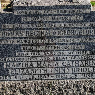 BRIDGE Thomas Reginald 1879-1940 &amp; Martha Maria Catherina Elizabeth 1892-1985