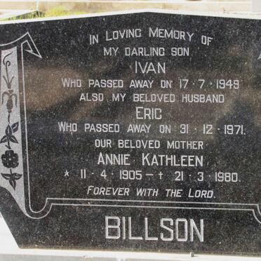 BILLSON Ivan -1949 :: BILLSON Eric -1971 :: BILLSON Anne Kathleen 1905-1980