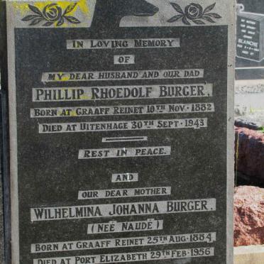 BURGER Phillip Rhoedolf 1882-1943 &amp; Wilhelmina Johanna NAUDE 1884-1956