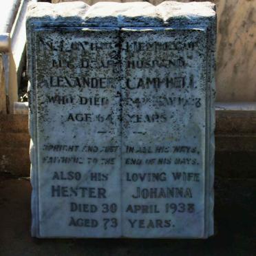 CAMPBELL Alexander -1928 &amp; Hester Johanna -1938
