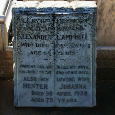 CAMPBELL Alexander -1928 &amp; Hester Johanna -1938