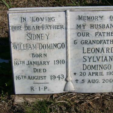DOMINGO Sidney William 1910-1943 :: DOMINGO Leonard Sylvian 1933-2001