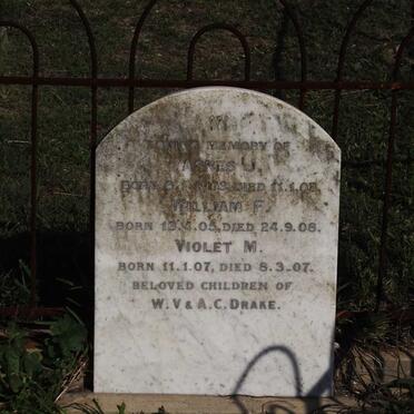 DRAKE Agnes J. 1903-1903 :: DRAKE William F. 1905-1908 :: DRAKE Violet M. 1907-1907