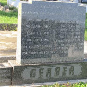 GERBER William John 1892-1952 &amp; Martha Magdalena  HAYMAN 1900-1985