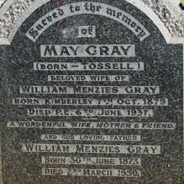 GRAY William Menzies 1873-1950 &amp; May TOSSEL 1879-1937