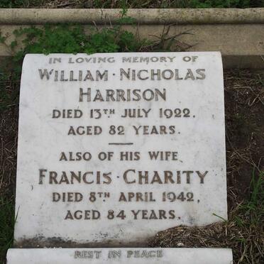 HARRISON William Nicholas -1922 &amp; Francis Charity -1942