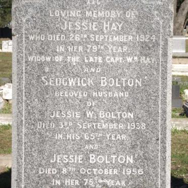 HAY Jessie -1924 :: BOLTON Sedgwick -1938 :: BOLTON Jessie W. -1956