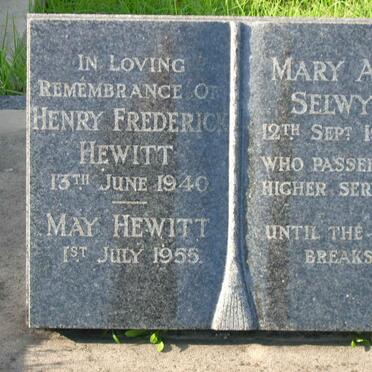 HEWITT Henry Frederick -1940 &amp; May -1955 :: SELWYN Mary Ann -1937
