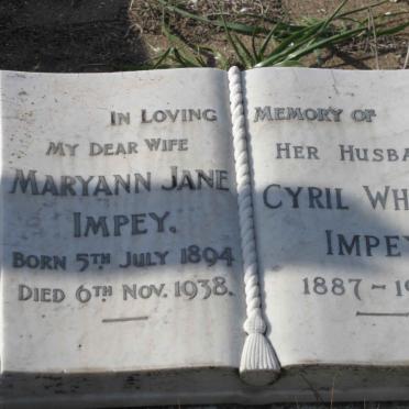 IMPEY Cyril Whitby 1887-1956 &amp; Maryann Jane 1894-1938