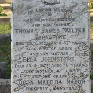 JOHNSTONE Thomas James -1951 &amp; Ella -1977 :: NASON Lidia Matilda nee JOHNSTONE -1950