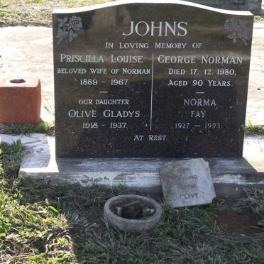 JOHNS George Norman -1980 &amp;  Priscilla Louisa 1889-1967 :: JOHNS Olive Gladys 1918-1937 :: JOHNS Norma Fay 1927-1993