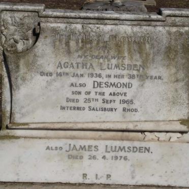LUMSDEN Agatha -1936 :: LUMSDEN Desmond -1965 :: LUMSDEN James -1976